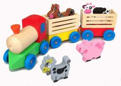  Tren din lemn colorat cu animalute de la ferma, pentru copii, 40 x 13 x 8 cm (NBN000G36)