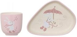 Bloomingville Set din ceramica Bloomingville Bunny - Pahar si farfurie, roz (BL1015) Set pentru masa bebelusi