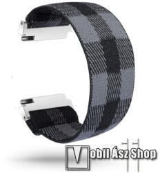 Okosóra szíj - szövet, sztreccses, 145mm hosszú, 22mm széles, 160mm-től 210mm-es méretű csuklóig ajánlott - FEKETE / SZÜRKE - SAMSUNG Galaxy Watch 46mm / Watch GT2 46mm / Watch GT 2e / Gear S3 Frontie