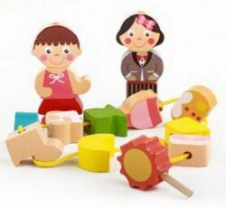  Jucarie interactiva din lemn pentru copii, joc de insirat cu piese 3D, cei doi copilasi simpatici, 16 piese (NBN000G43)
