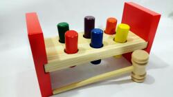  Jucarie interactiva din lemn pentru copii, ciocanel si sase tarusi colorati, 19 x 11 x 8 cm (NBN000G40)