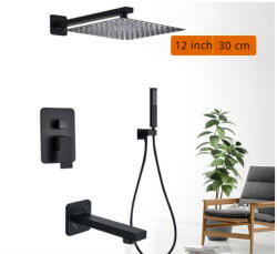 Dusche Fali zuhanyszett falba építhető falsík alatti csaptelep, esőztetős zuhanyfej 30 cm, kézi zuhanyfej, fix kádtöltő