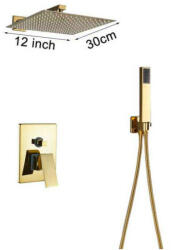 Dusche Fali zuhanyszett falba építhető falsík alatti csaptelep arany esőztetős zuhanyfej 30 cm és kézi zuhanyfejjel