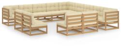 vidaXL Set mobilier grădină cu perne, 13 piese, maro, lemn masiv pin (3076957)
