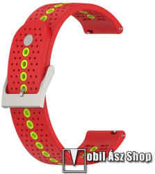  Okosóra szíj - légáteresztő, sportoláshoz, szilikon - 112mm + 91mm hosszú, 20mm széles - PIROS / ZÖLD - SAMSUNG Galaxy Watch 42mm / Xiaomi Amazfit GTS / Gear S2 / HUAWEI Watch GT 2 42mm / Watch Active