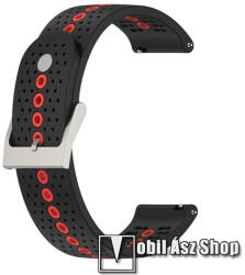 Okosóra szíj - légáteresztő, sportoláshoz, szilikon - 112mm + 91mm hosszú, 20mm széles - FEKETE / NARANCS - SAMSUNG Galaxy Watch 42mm / Xiaomi Amazfit GTS / Gear S2 / HUAWEI Watch GT 2 42mm / Watch Ac