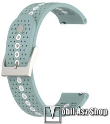 Okosóra szíj - légáteresztő, sportoláshoz, szilikon - 112mm + 91mm hosszú, 20mm széles - CYAN / FEHÉR - SAMSUNG Galaxy Watch 42mm / Xiaomi Amazfit GTS / Gear S2 / HUAWEI Watch GT 2 42mm / Watch Active