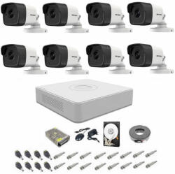 Hikvision Kit complet supraveghere 5 MP Hikvision Turbo HD cu 6 camere Bullet IR 20 m, alimentatori, cabluri, mufe, HDD 1Tb, vizualizare pe internet