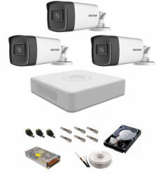 Hikvision Sistem complet supraveghere 5 MP Hikvision Turbo HD cu 3 camere Bullet IR 40 m