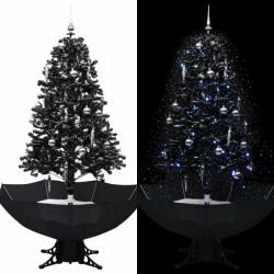 vidaXL Brad de Crăciun cu ninsoare și bază umbrelă, negru, 170 cm, PVC (289933)