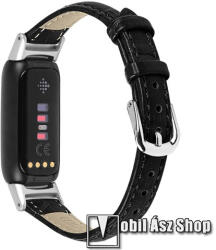Okosóra szíj - FEKETE - Krokodilbőr mintás, valódi bőr - 73mm + 109mm - Fitbit Luxe