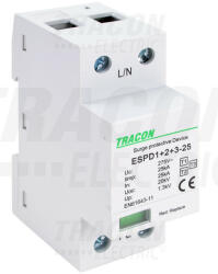 Tracon ESPD1+2+3-25-1P T1+T2+T3 AC típusú túlfeszültség levezető, egybeépített Uc: 275V; Iimp: 25kA; In: 25kA; Uoc: 20kV; Up: 1, 3kV; 1P (ESPD1+2+3-25-1P)