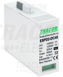  Tracon ESPD2-DC40-1000VG T2 DC típusú VG túlfeszültség levezető, betét 1000V Ucpv: 1200V; In: 20kA; Imax: 40kA; Up: 4kV; Var+GTD (ESPD2-DC40-1000VG)