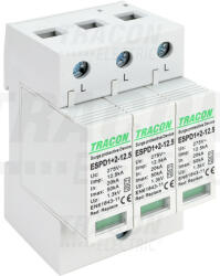 Tracon ESPD1+2-12.5-3P T1+T2 AC típusú túlfeszültség levezető, cserélhető betéttel Uc: 275V; Iimp: 12, 5kA; In: 20kA; Imax: 50kA; Up: 1, 3kV; 3P (ESPD1+2-12.5-3P)