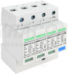 Tracon Electric Tracon ESPD1+2-12.5-3+1P T1+T2 AC típusú túlfeszültség levezető, cserélhető betéttel Uc: 275V; Iimp: 12, 5kA; In: 20/40kA; Imax: 50kA; Up: 1, 3kV; 3+1P (ESPD1+2-12.5-3+1P)