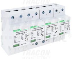 Tracon ESPD1+2+3-25-4P T1+T2+T3 AC típusú túlfeszültség levezető, egybeépített Uc: 275V; Iimp: 25kA; In: 25kA; Uoc: 20kV; Up: 1, 3kV; 4P (ESPD1+2+3-25-4P)