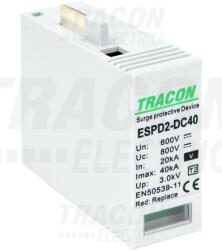  Tracon ESPD2-DC40-600V T2 DC típusú V túlfeszültség levezető betét 600V Ucpv: 800V; In: 20kA; Imax: 40kA; Up: 2, 6kV; Var (ESPD2-DC40-600V) - elektrikstore