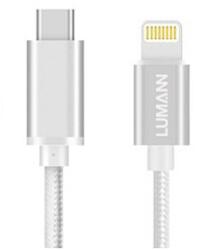  Adatkábel: Lumann - Type-C (USB-C) / Lightning ezüst szövet adatkábel 1m