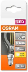 OSRAM Star LED kisgömb, átlátszó üveg búra, 6, 5W 806lm 2700K E14, átlagos élettartam: 15000 óra, fényszín: meleg fehér LED ST CL P 60 FIL 6.5W 2700K E14 ( 4058075447936 ) (4058075447936)