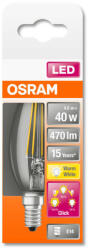 OSRAM Star+ 3 fokozatban dimmelhető LED gyertya, üveg búra, 4W 470lm 2700K E14, átlagos élettartam: 20000 óra, fényszín: meleg fehér LED STAR+ 3STEP DIM CL B 40 FIL 4W 2700K E14 ( 4058075434462 ) (405