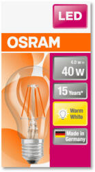  OSRAM Star LED körte, átlátszó üveg búra, 4W 470lm 2700K E27, átlagos élettartam: 15000 óra, fényszín: meleg fehér LED ST CL A 40 FIL 4W 2700K E27 ( 4058075112216 ) (4058075112216)