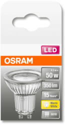 OSRAM Star 230V LED PAR16 spot, üveg ház, 4, 3W 350lm 2700K GU10, átlagos élettartam: 15000 óra, fényszín: meleg fehér LED ST PAR16 50 120° 4.3W 2700K GU10 ( 4058075303263 ) (4058075303263)