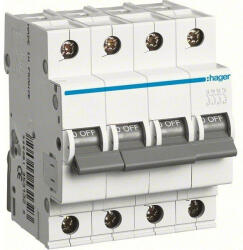 Hager MB410, Kismegszakító 4P, 10A, B karakterisztika, 6 kA (Hager MB410) (MB410A)