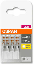OSRAM Base 230V LED kapszula, plasztik ház, 1, 9W 200lm 2700K G9 - 3 db-os szett, átlagos élettartam: 10000 óra, fényszín: meleg fehér LED BASE PIN 230V 20 CL 1.9W 2700K G9 x3 ( 4058075450042 ) (40580754500