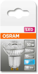  OSRAM Star 230V LED PAR16 spot, üveg ház, 4, 3W 350lm 4000K GU10, átlagos élettartam: 15000 óra, fényszín: hideg fehér LED ST PAR16 50 36° 4.3W 4000K GU10 ( 4058075112582 ) (4058075112582)