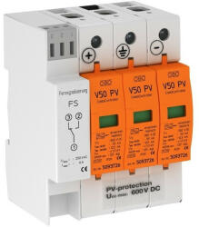 Obo Bettermann Obo Bettermann, 5093625, DC túlfeszültség levezető szolár napelemes (PV) rendszerekhez ( cserélhető betétes ) 4 pólus, B+C (T1+T2) fokozatú, távjelzővel, V50-B+C 3PHFS600 solar (OBO Bettermann 5093625