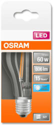 OSRAM Star LED körte, átlátszó üveg búra, 6, 5W 806lm 4000K E27, átlagos élettartam: 15000 óra, fényszín: hideg fehér LED ST CL A 60 FIL 6.5W 4000K E27 ( 4058075112308 ) (4058075112308)