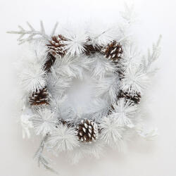Kring Karácsonyi koszorú havas megjelenéssel és tobozokkal 40 cm, Fehér (CK814-19D0320)