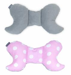 MT Textil MTT Pillangó párna - Rózsaszín alapon fehér pöttyök - Szürke háttal