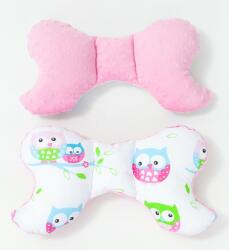 MT Textil MTT Pillangó párna - Fehér alapon színes baglyok - rózsaszín Minky háttal