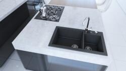 AXIS KITCHEN A-POINT 140 kétmedencés gránit mosogató automata dugóemelő, szifonnal, fekete-szemcsés, beépíthető (AX-1900)