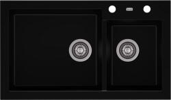 AXIS KITCHEN A-POINT 140 kétmedencés gránit mosogató automata dugóemelő, szifonnal, fekete, beépíthető (AX-1905)