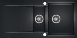 AXIS KITCHEN CASCADA 150 másfél medencés gránit mosogató automata dugóemelő, szifonnal, fekete-szemcsés fényes, beépíthető (AX-2100)
