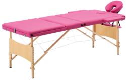 vidaXL Masă de masaj pliabilă, 3 zone, roz, lemn (110188)
