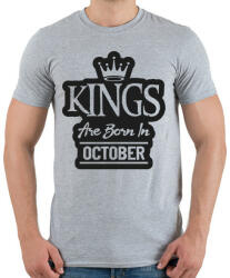 printfashion KINGS are born in October - fekete - Férfi póló - Sport szürke (5510289)
