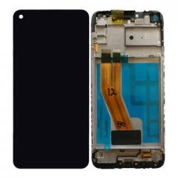 Samsung Galaxy M11 M115F Előlap keret+LCD Kijelző+Érintőüveg (GH81-18736A) Fekete, Black Service Pack