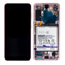 Samsung G991 Galaxy S21 5G Előlap keret+LCD Kijelző+Érintőüveg+Akkumulátor+Előlapi kamerával (GH82-24718D) Rózsaszín, Phantom Pink, Gyári, Service Pack
