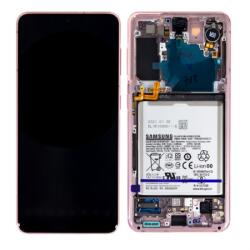 Samsung G991 Galaxy S21 5G Előlap keret+LCD Kijelző+Érintőüveg+Akkumulátor (GH82-24718D) Rózsaszín, Phantom Pink Service Pack