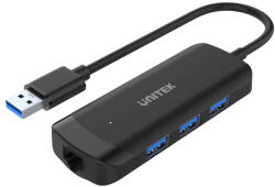 Unitek Prémium HUB 3db USB elosztó 3.0 5 Gbps, 1db Lan portos (H1111A) (H1111A)