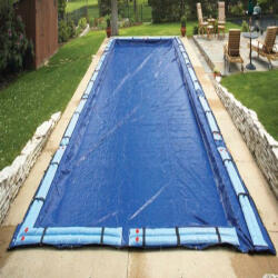 Téli medence takaró 200g/m2 szőtt PE 5x3m medencéig, vízzsákos rögzítéshez, kék