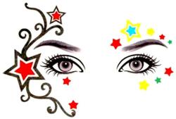  Felragasztható ideiglenes tetoválás az arcra színes csillagok, arc dekoráció (MET040)