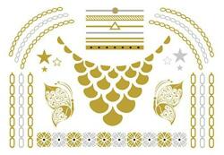 Metalikus ideiglenes tetoválás, arany, ezüst, nyaklánc, ornamentum (MET001)