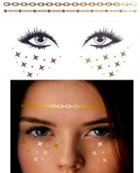  Felragasztható metál ideiglenes tetoválás arcra arany csillagok és láncok (MET037)