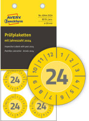 Avery Zweckform No. 6944-2024 sárga színű, 30 mm átmérőjű, öntapadós időjárásálló felülvizsgálati címke, 2024-es évszámmal, 12 hónapos beosztással - kiszerelés: 80 címke / csomag