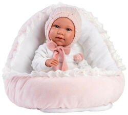 Llorens Mimi síró kislány baba pink ruhában bölcsővel - 42 cm (74088)