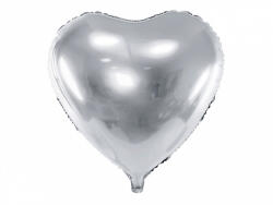 PartyDeco Balon inimă din folie - argintiu 45 cm